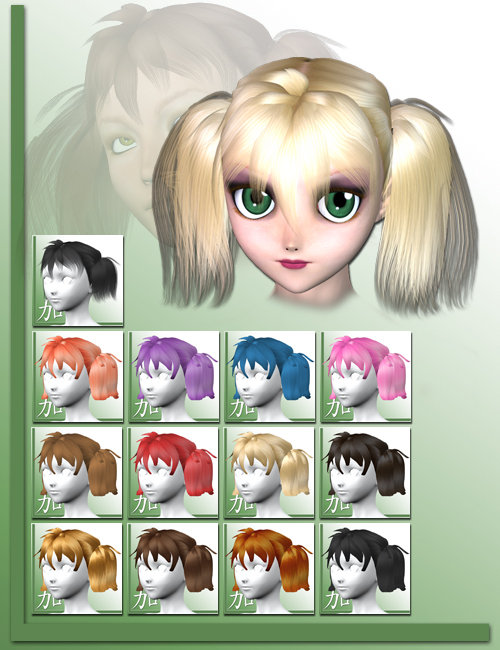 Nyoko Pigtail Hair by: Lisbeth N, 3D Models by Daz 3D