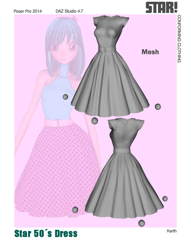 Star! 50 s Dress by: KarthRuntimeDNA, 3D Models by Daz 3D