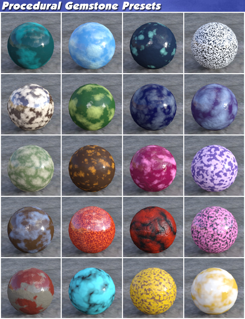 Procedural Gem Shader for Iray Procedural Gem Shader for Iray by: esha, 3D Models by Daz 3D