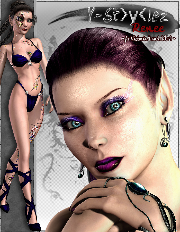 Y-Stylez 2 Renee for Victoria 4 and Aiko 4 by: ArkiRuntimeDNA, 3D Models by Daz 3D