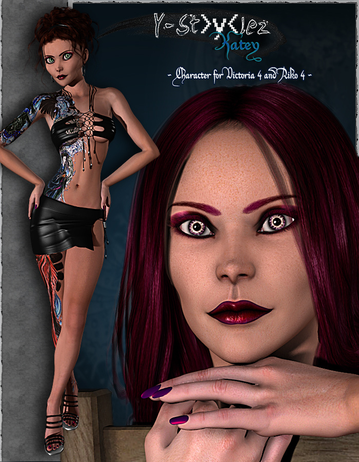 Y-Stylez 3 - Katey for Victoria 4 and Aiko 4 by: ArkiRuntimeDNA, 3D Models by Daz 3D