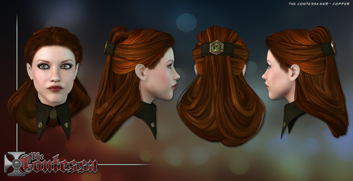 The Contessa Hair The Contessa Hair by: Anna BenjaminLady LittlefoxRuntimeDNASyyd, 3D Models by Daz 3D
