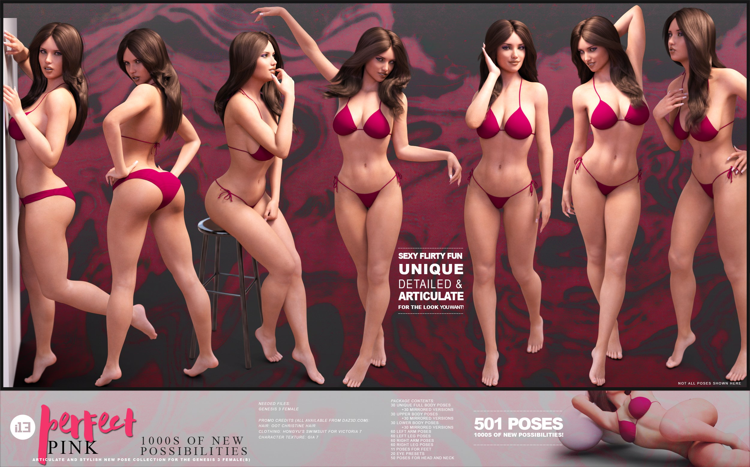 i13 Perfect Pink Pose Collection for the Genesis 3 Female(s) by: ironman13, 3D Models by Daz 3D