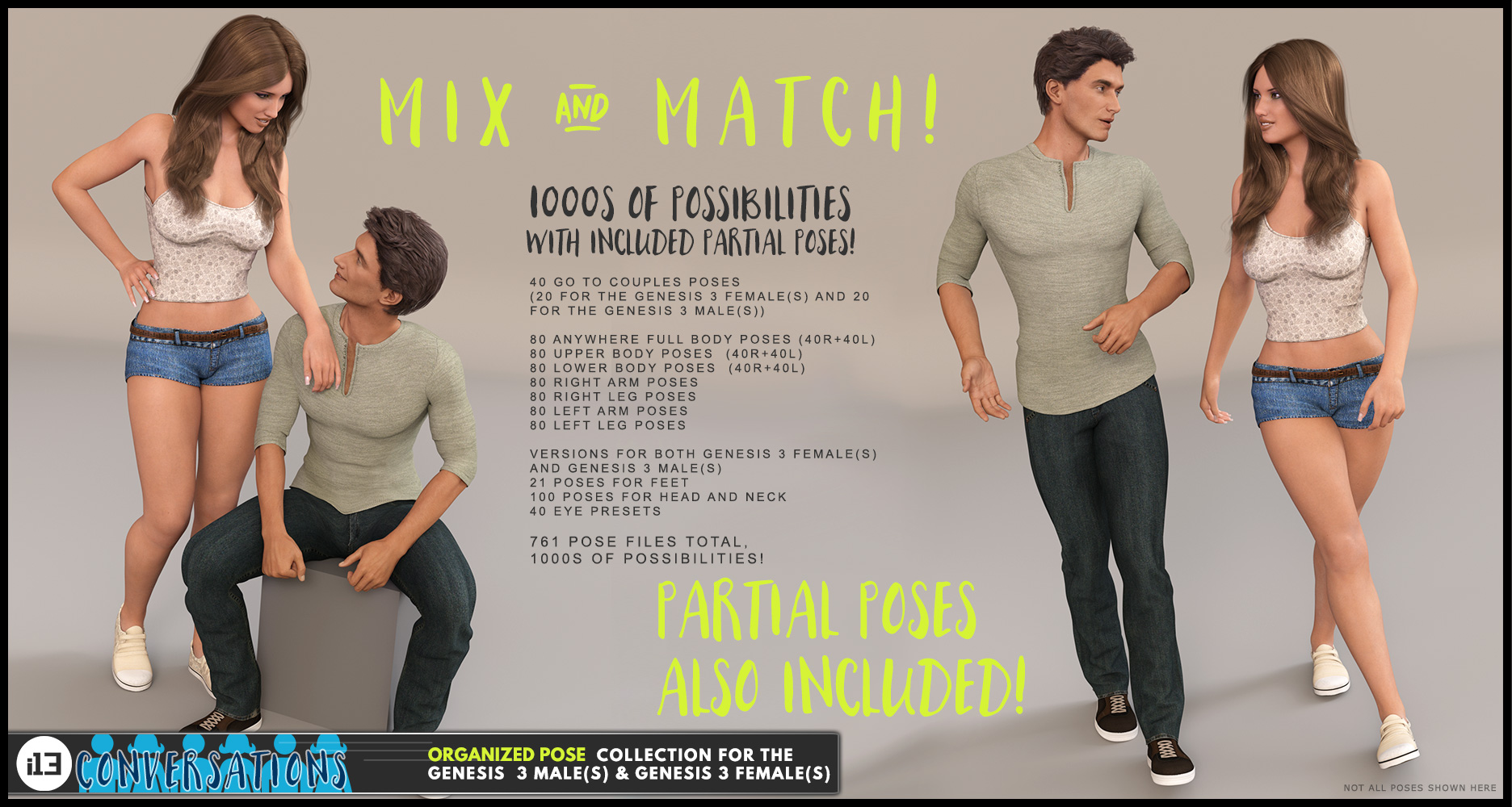 i13 Conversations Pose Collection for the Genesis 3 Male(s) and Genesis 3 Female(s) by: ironman13, 3D Models by Daz 3D