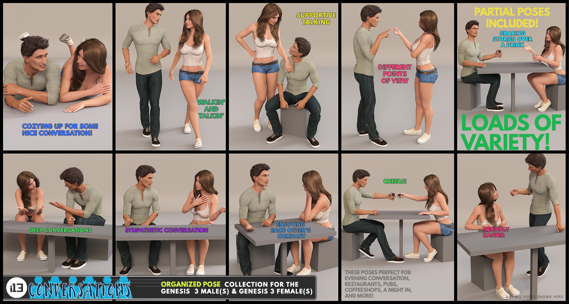 i13 Conversations Pose Collection for the Genesis 3 Male(s) and Genesis 3 Female(s) by: ironman13, 3D Models by Daz 3D