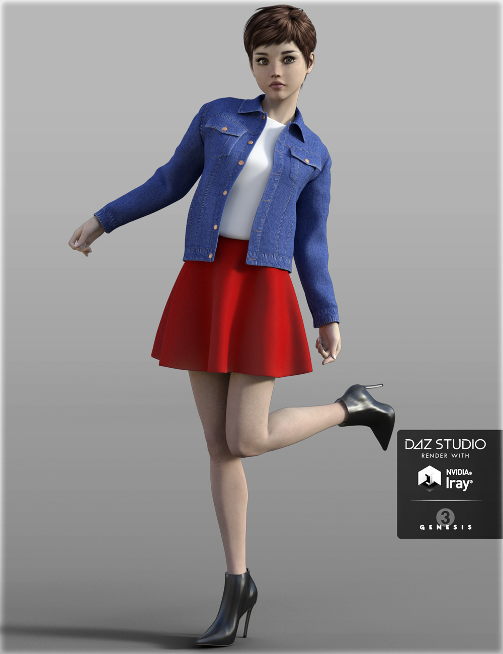 H&C Denim Jacket Outfit for Genesis 3 Female(s) by: IH Kang, 3D Models by Daz 3D