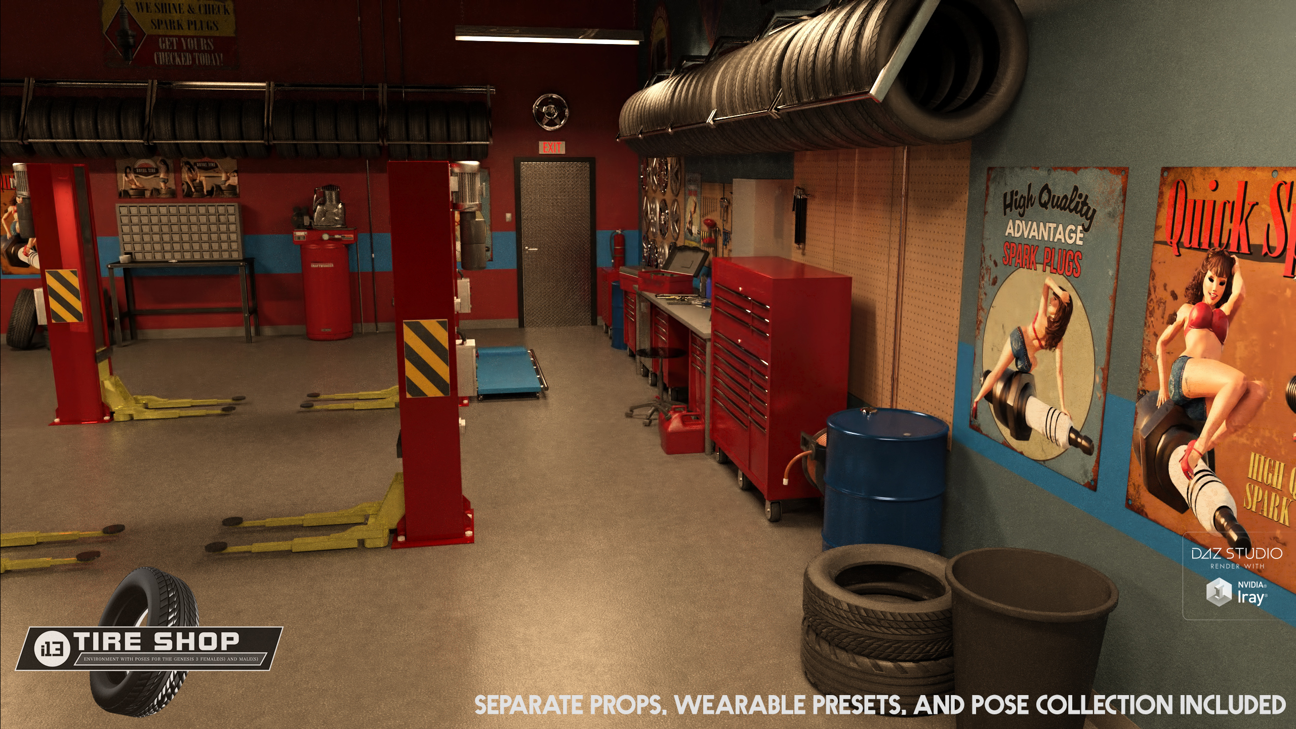 i13 Tire Shop Environment with Poses by: ironman13, 3D Models by Daz 3D