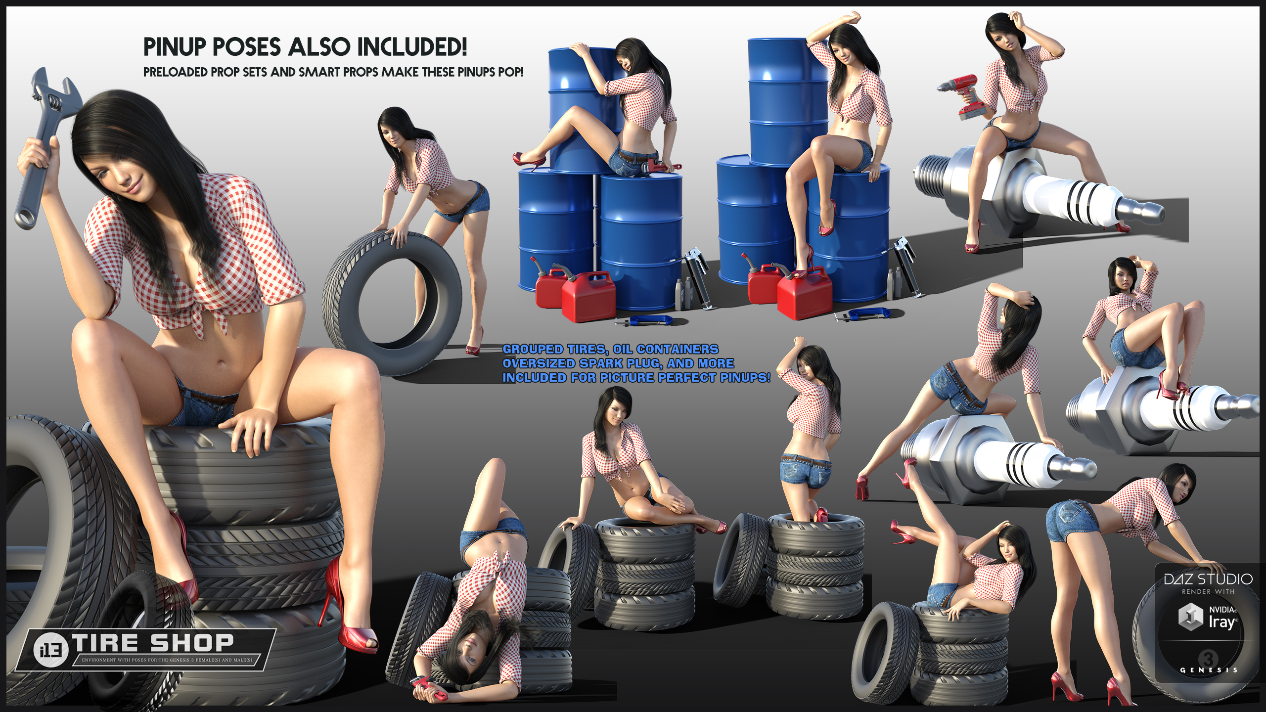 i13 Tire Shop Environment with Poses by: ironman13, 3D Models by Daz 3D