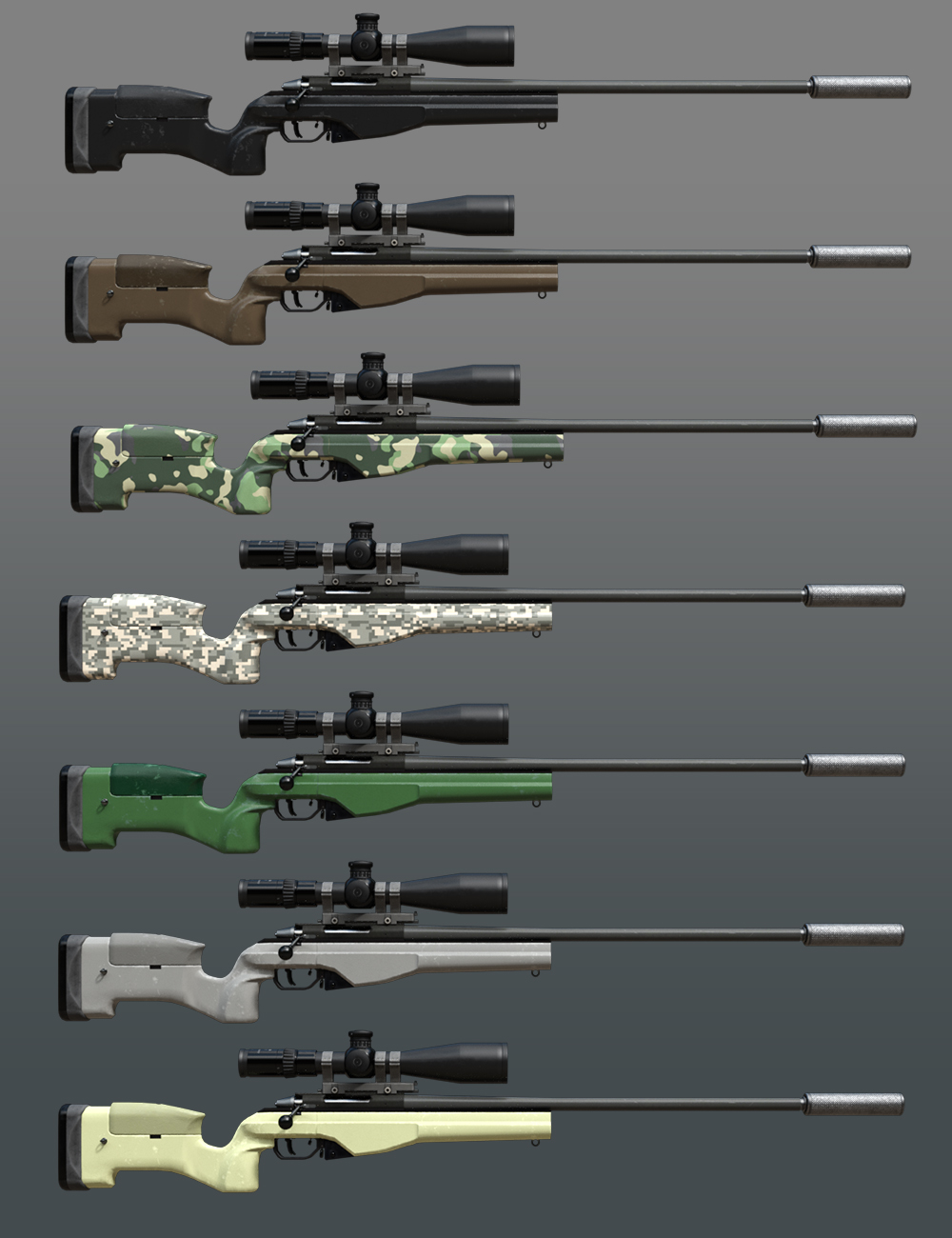 Slide3D Deadly Silence Poses with Rifle for Genesis 3 Female and Male ...