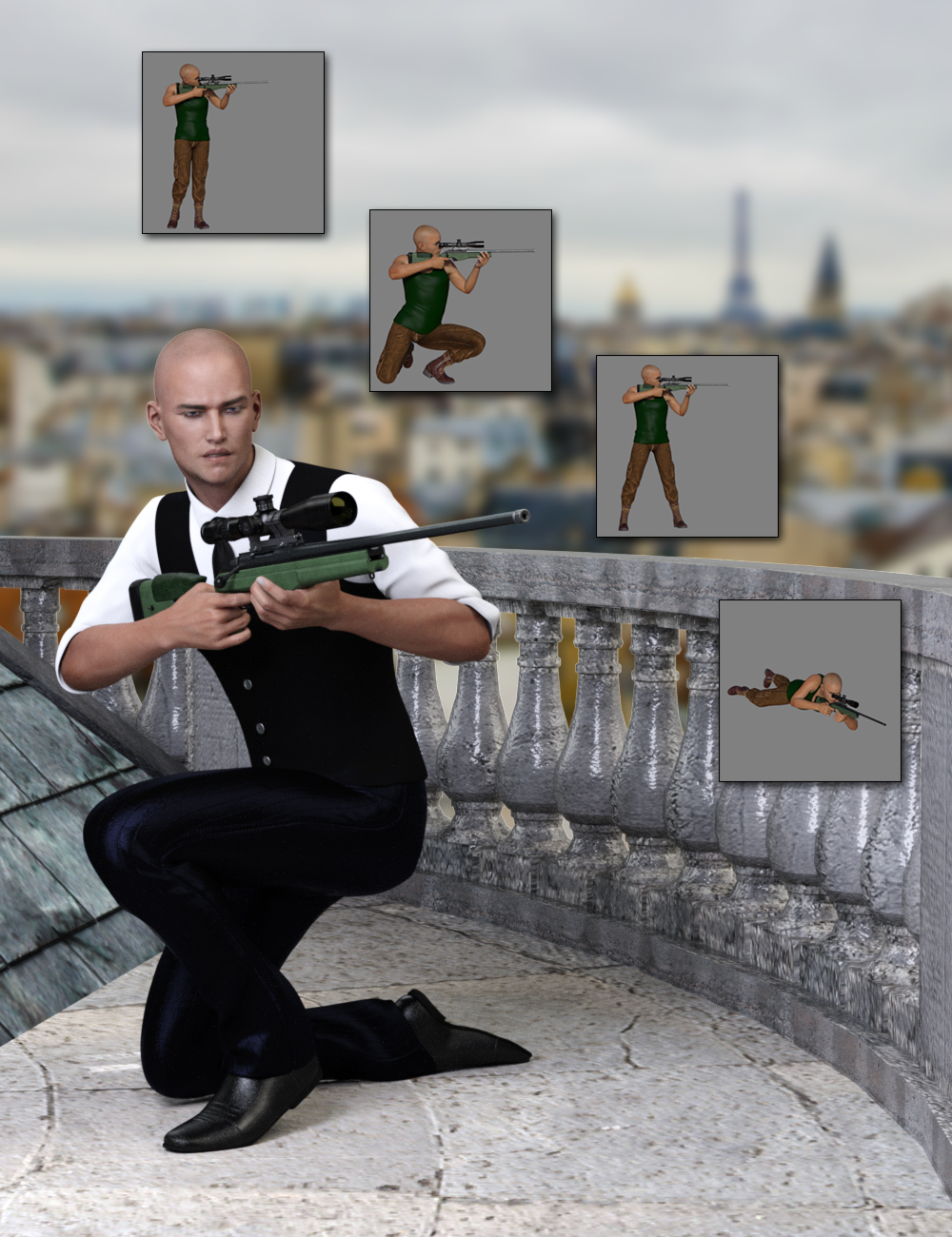 Slide3D Deadly Silence Poses with Rifle for Genesis 3 Female and Male ...