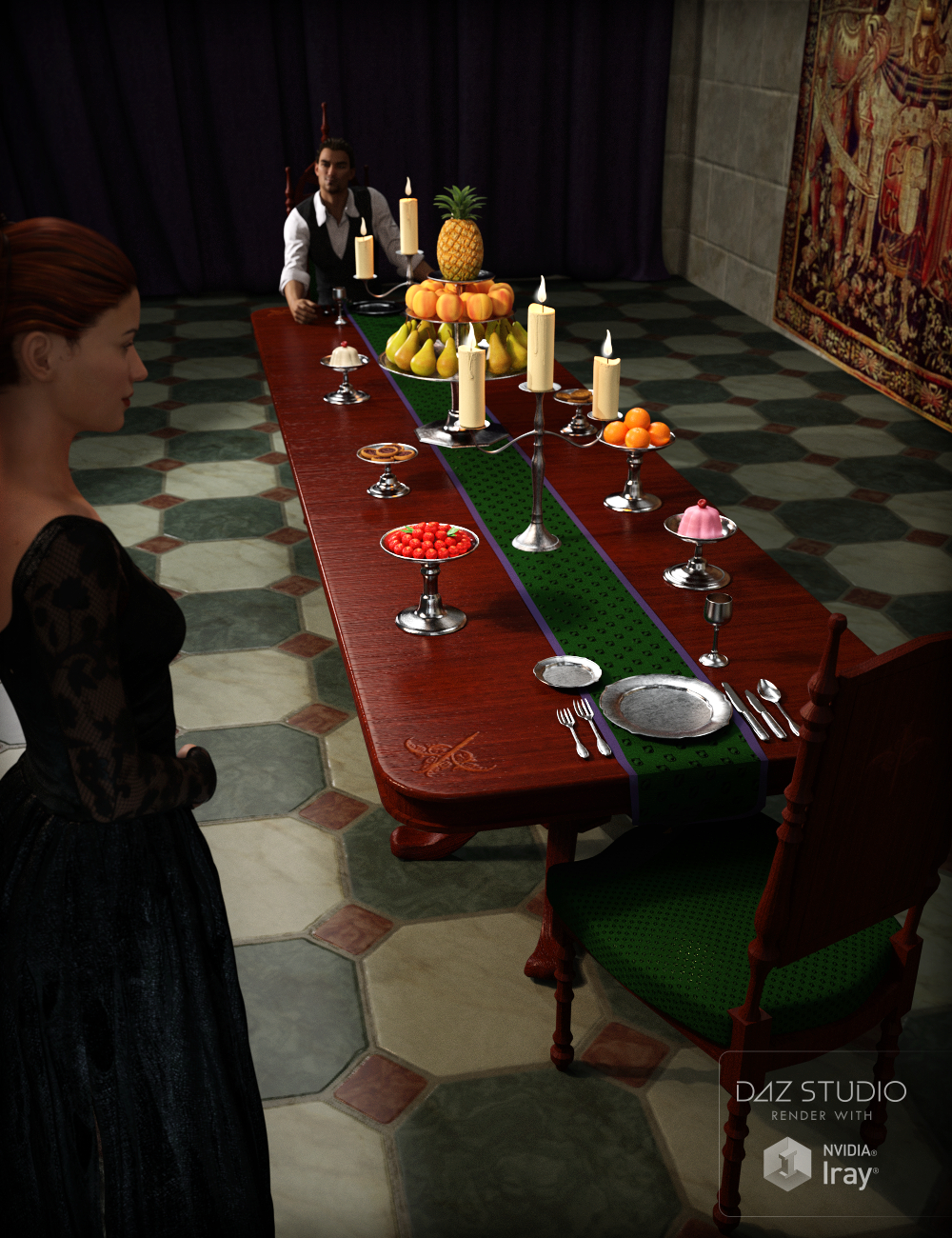 Dinner With the Duke-Vignette with Props by: Inkara, 3D Models by Daz 3D