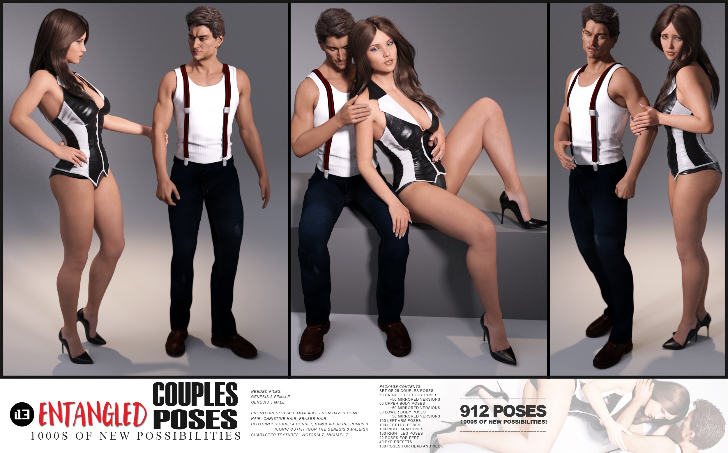 i13 Entangled Couples Pose Collection by: ironman13, 3D Models by Daz 3D