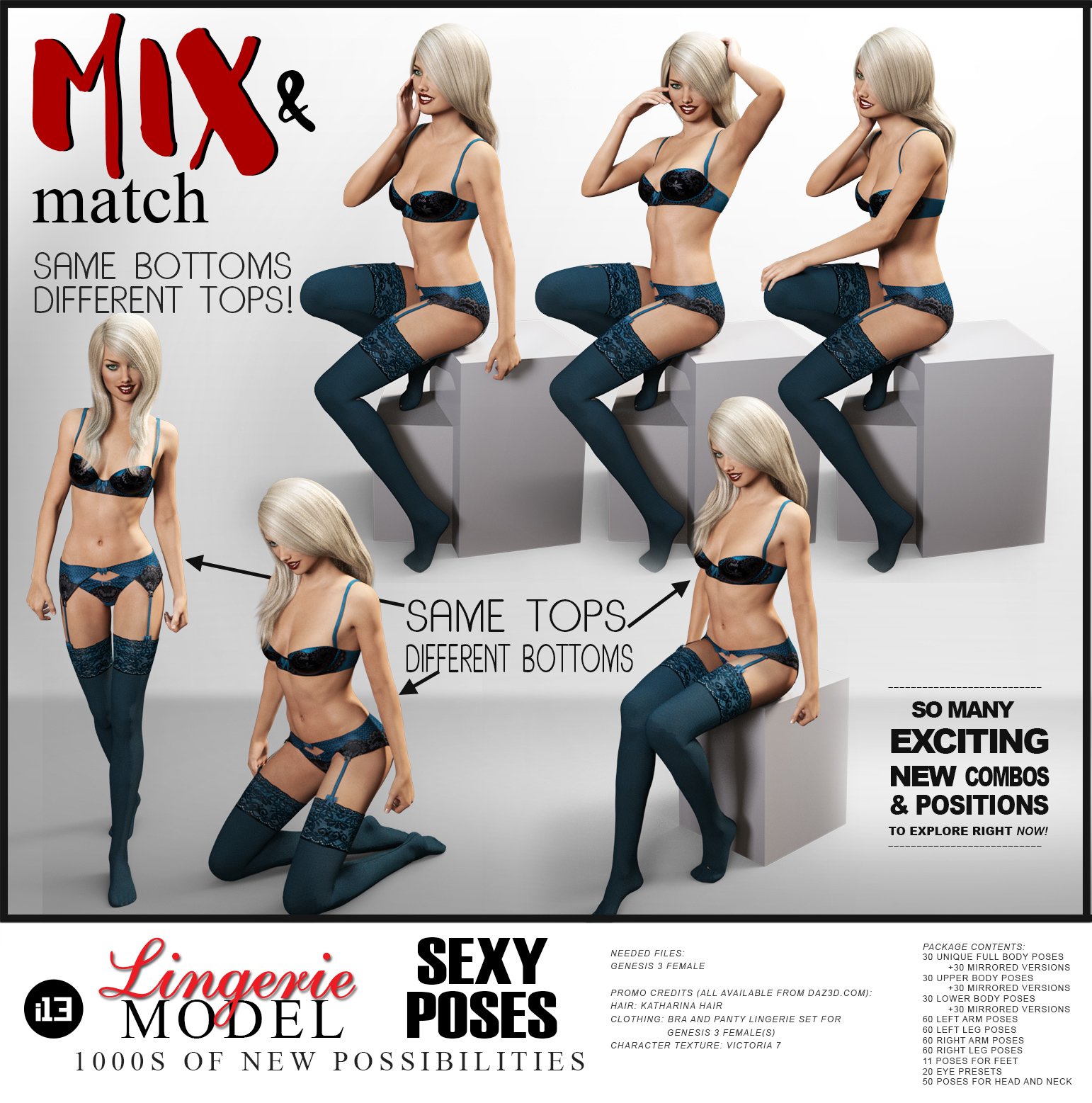 i13 Lingerie Model Pose Collection for the Genesis 3 Female(s) by: ironman13, 3D Models by Daz 3D