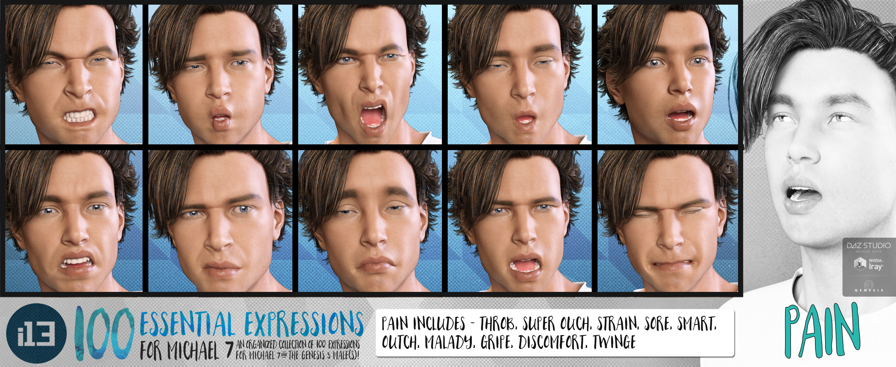 i13 100 Essential Expressions for Michael 7 by: ironman13, 3D Models by Daz 3D