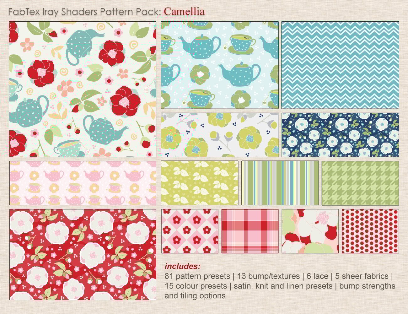 FabTex Pattern Iray Shaders: Camellia FabTex Pattern Iray Shaders: Camellia by: Diane, 3D Models by Daz 3D