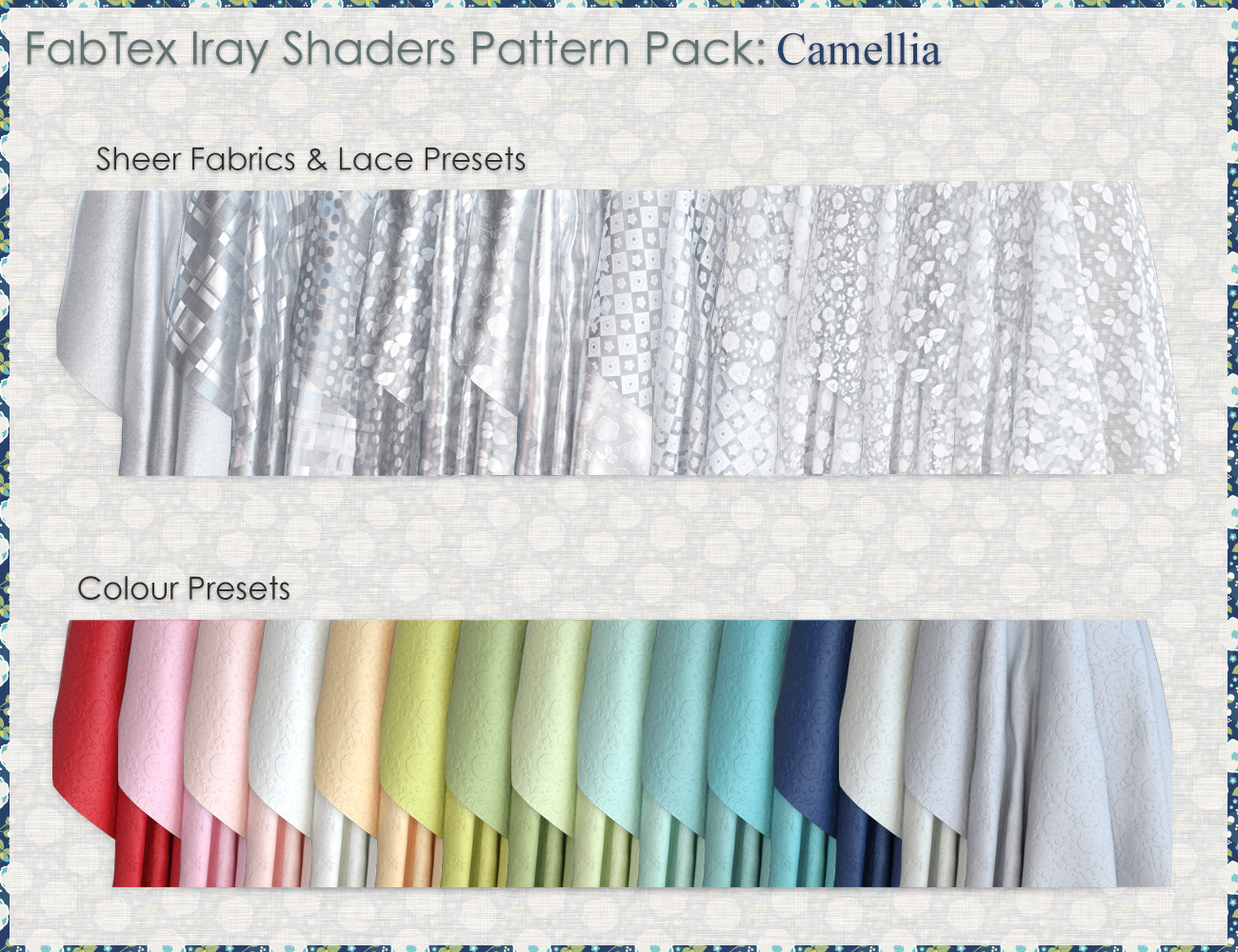 FabTex Pattern Iray Shaders: Camellia FabTex Pattern Iray Shaders: Camellia by: Diane, 3D Models by Daz 3D