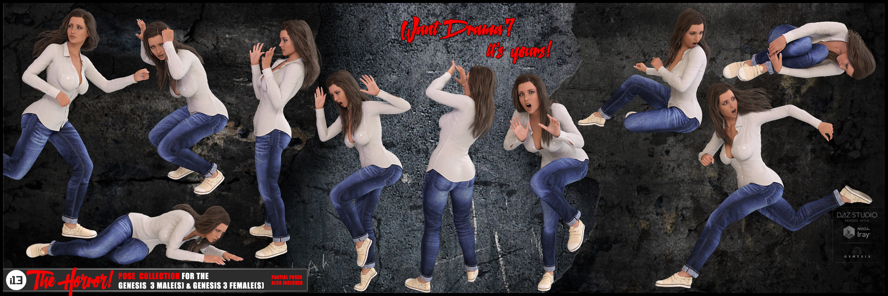 i13 The Horror! Pose Collection for the Genesis 3 Male(s) and Genesis 3 Female(s) by: ironman13, 3D Models by Daz 3D