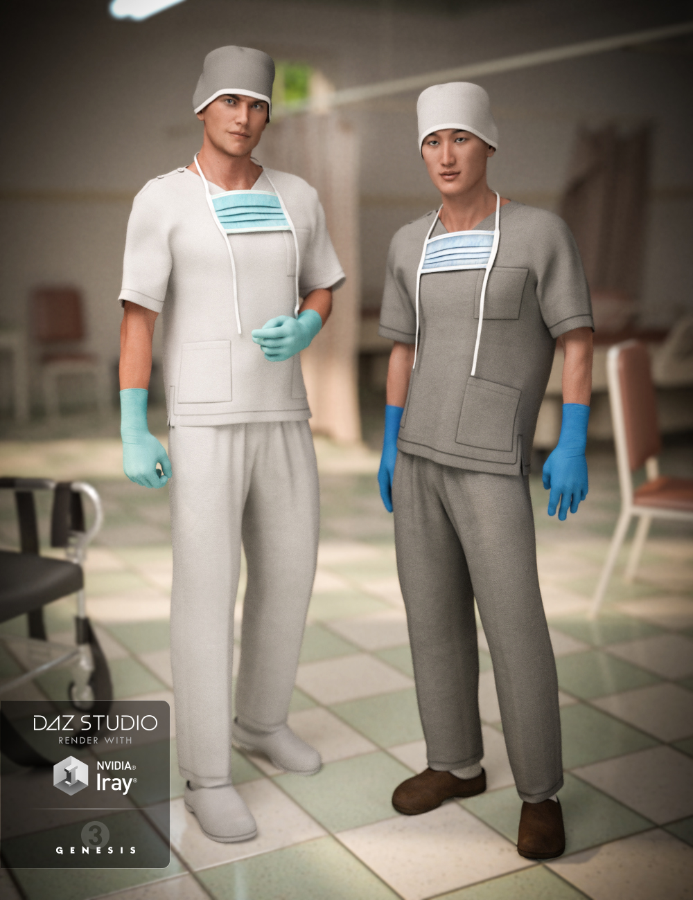 H&C Medical Scrubs Set for Genesis 3 Male(s) by: IH KangSarsa, 3D Models by Daz 3D