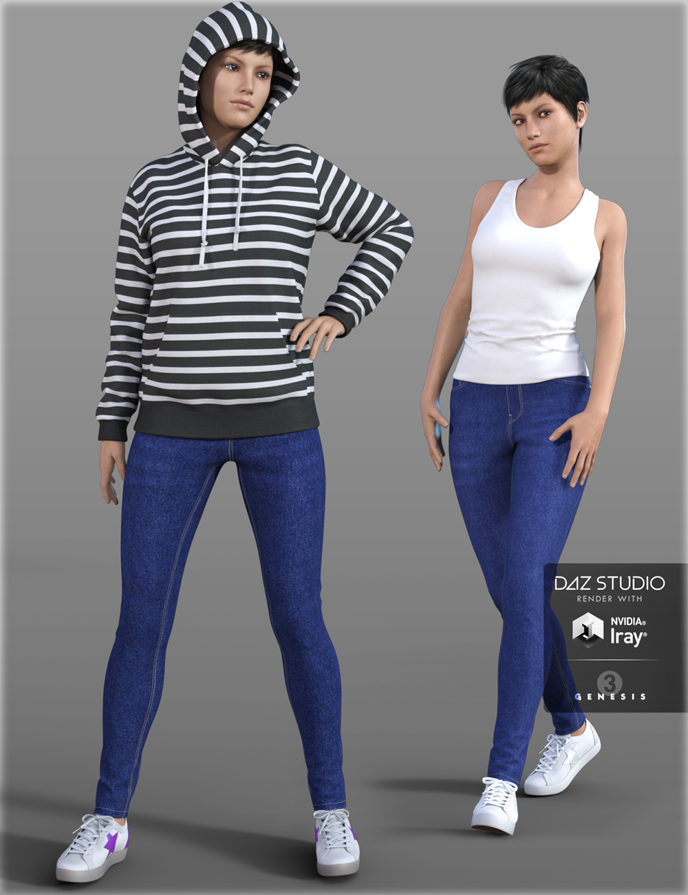 Hoodie & Skinny Jeans Outfit for Genesis 3 Female(s) by: IH Kang, 3D Models by Daz 3D