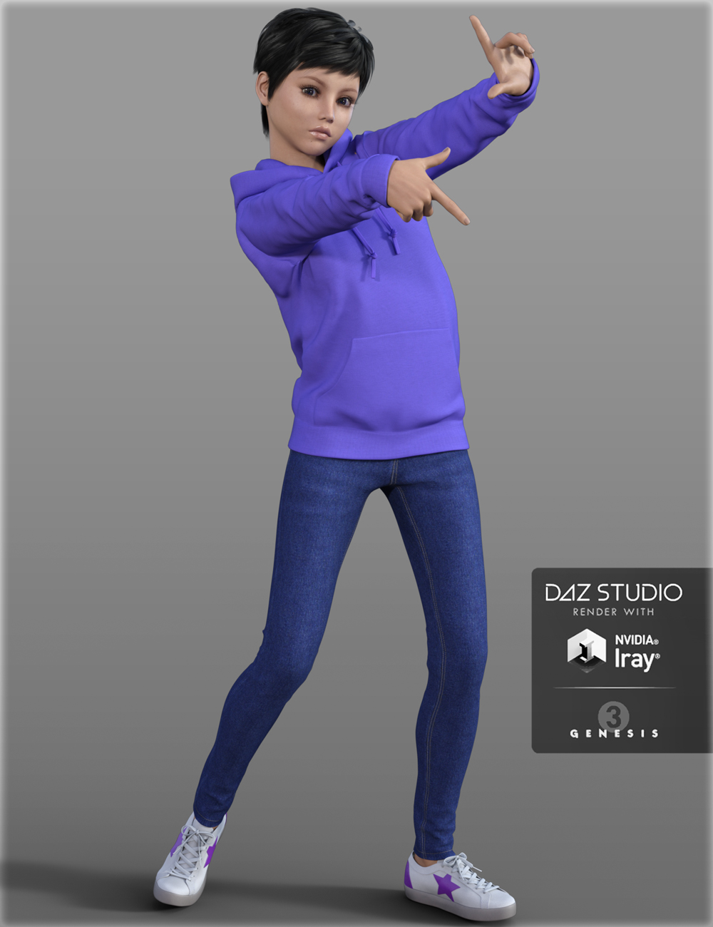 Hoodie & Skinny Jeans Outfit for Genesis 3 Female(s) by: IH Kang, 3D Models by Daz 3D