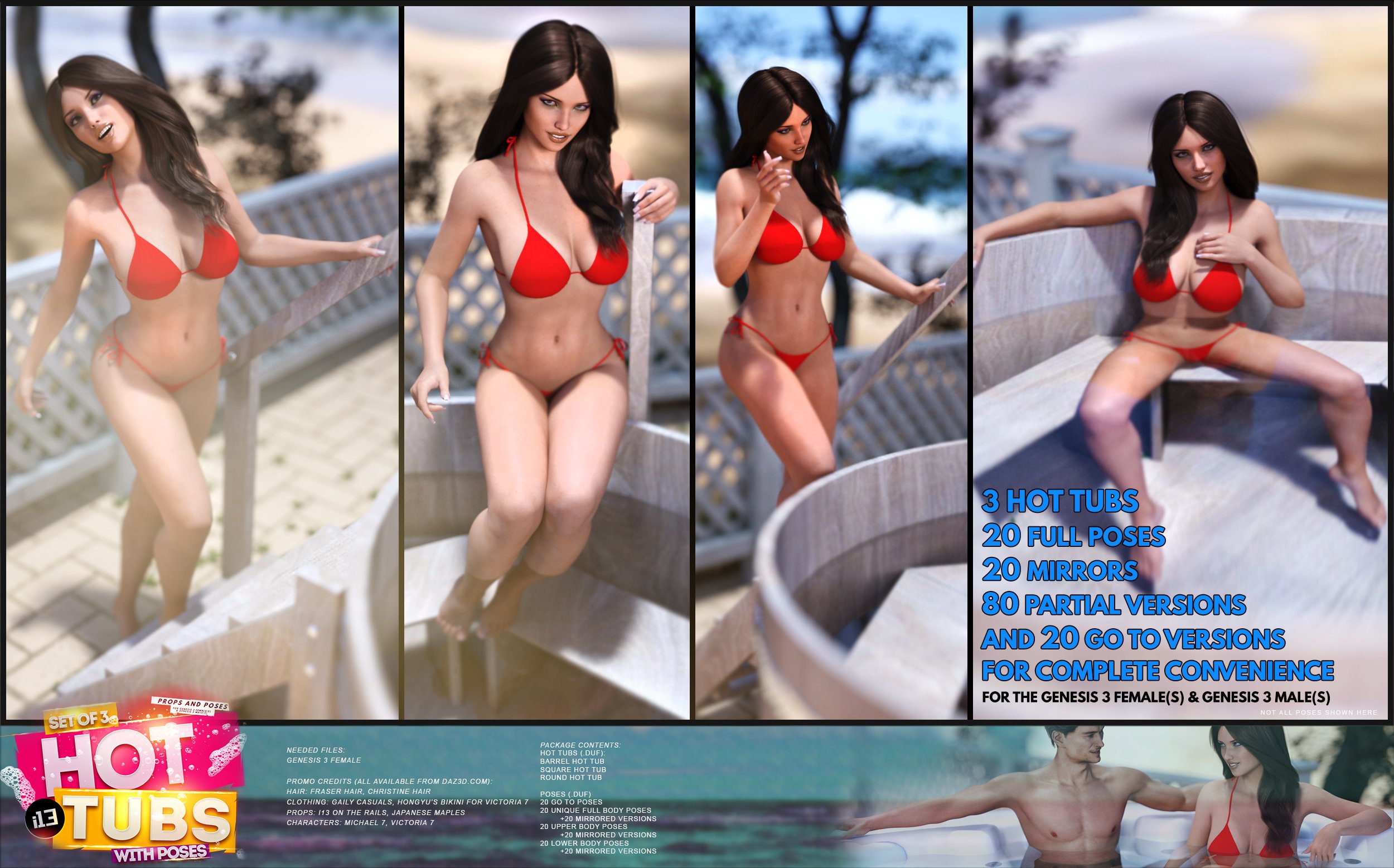 i13 HOT Tubs and Poses for the Genesis 3 Female(s) and Genesis 3 Male(s) by: ironman13, 3D Models by Daz 3D