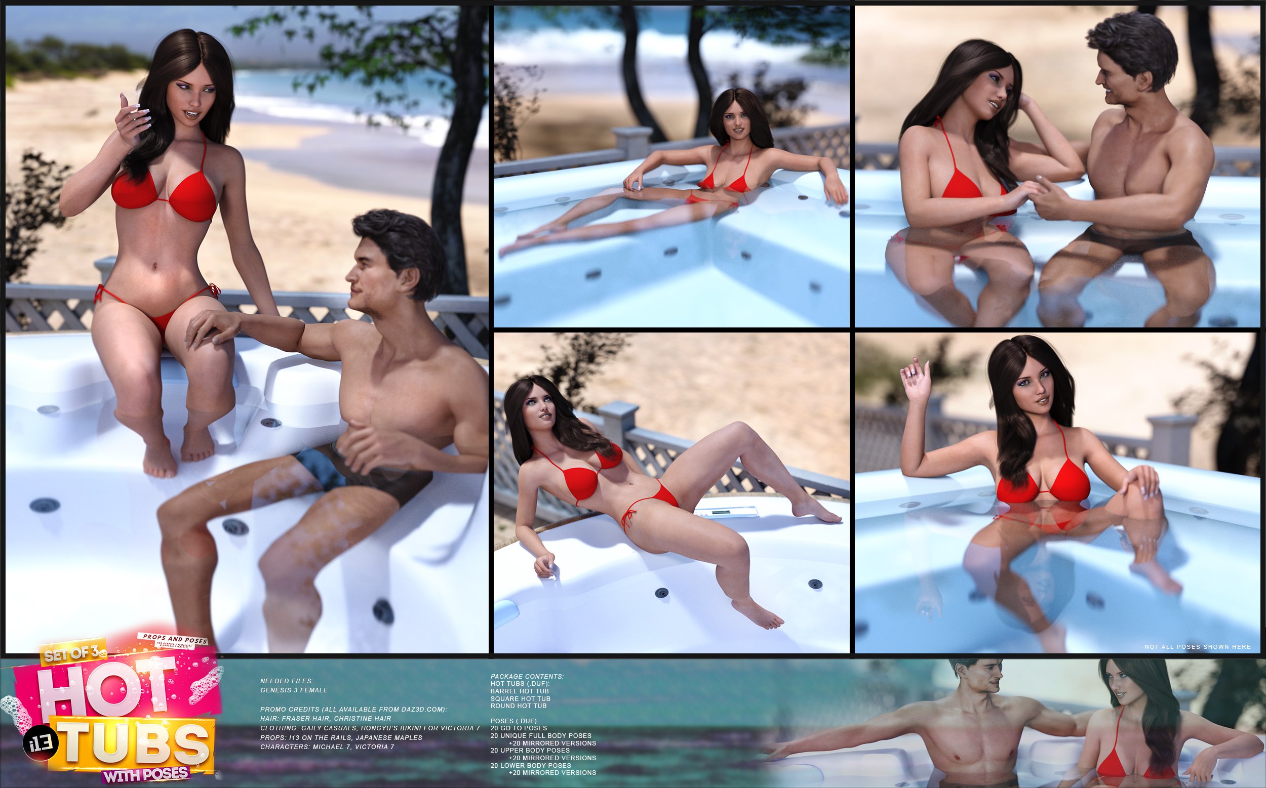 i13 HOT Tubs and Poses for the Genesis 3 Female(s) and Genesis 3 Male(s) by: ironman13, 3D Models by Daz 3D