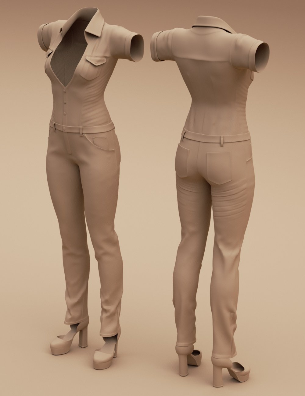 Classic Denim Jumpsuit for Genesis 3 Female(s) by: Linday, 3D Models by Daz 3D
