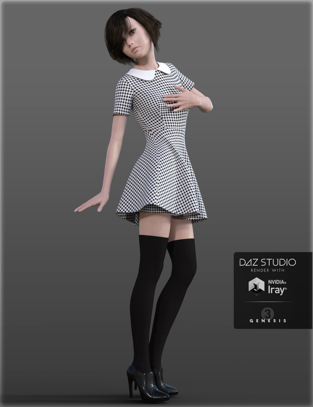 H&C Peter Pan Collar Dress for Genesis 3 Female(s) | Daz 3D