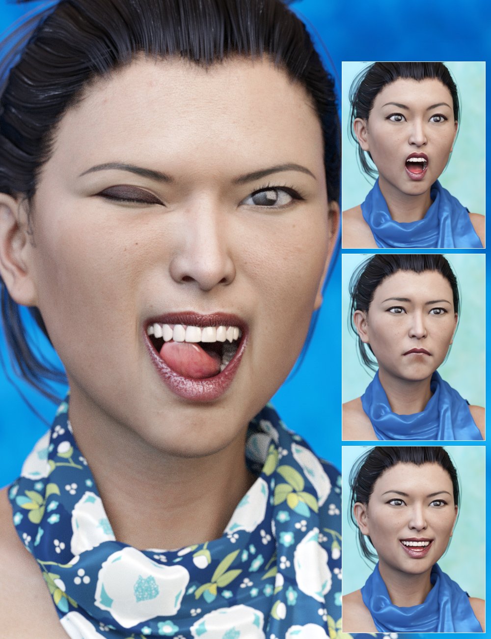 Expressions for Mei Lin 7 and Genesis 3 Female(s) by: Diane, 3D Models by Daz 3D