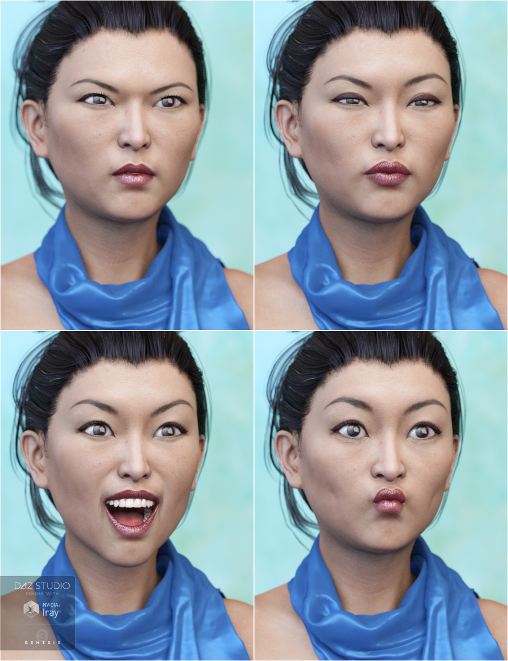 Expressions for Mei Lin 7 and Genesis 3 Female(s) by: Diane, 3D Models by Daz 3D