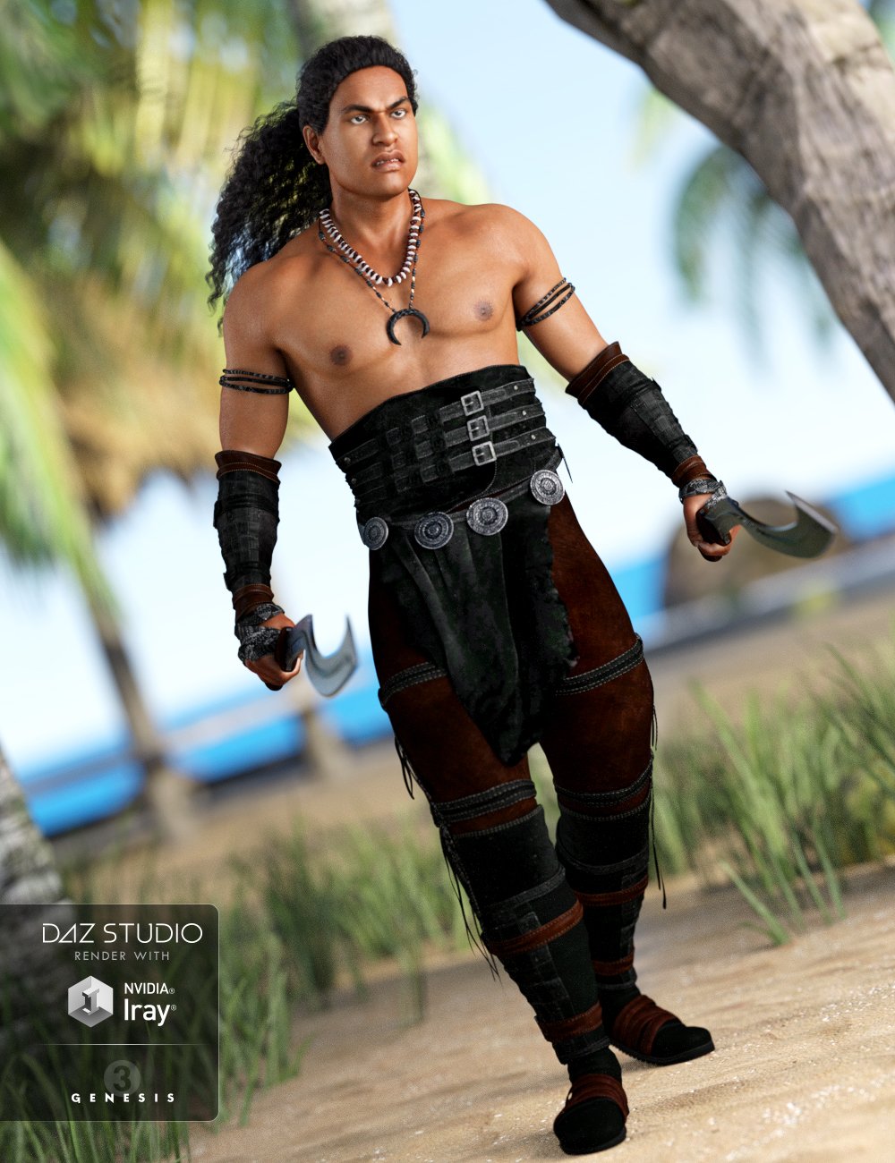 Island Warrior Outfit for Genesis 3 Male(s) by: Anna BenjaminBarbara Brundon, 3D Models by Daz 3D