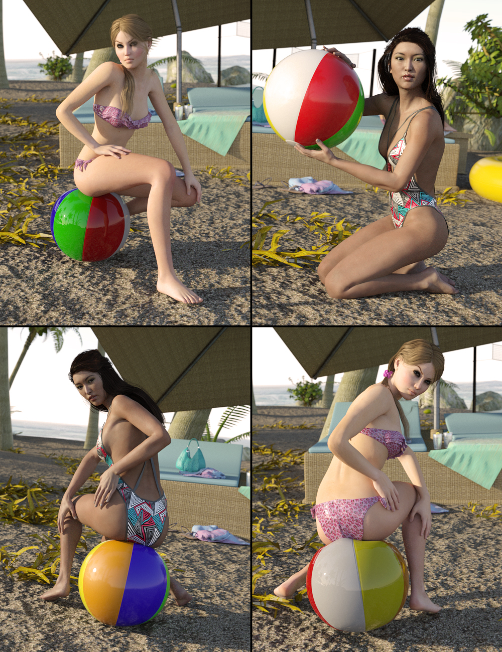 Beach Beauties Poses Beach Beauties Poses by: FeralFey, 3D Models by Daz 3D