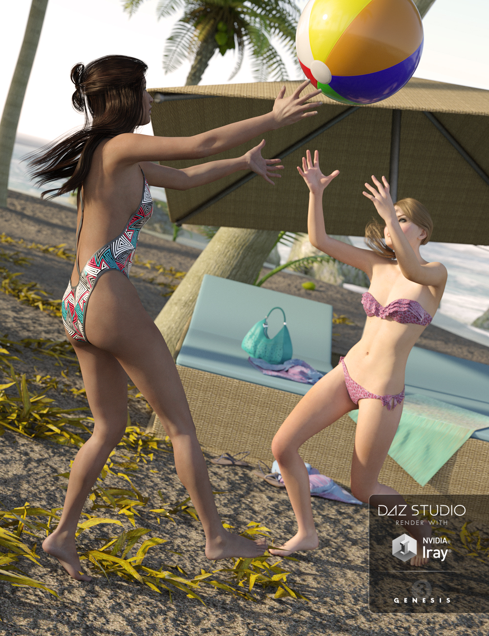 Beach Beauties Poses by: FeralFey, 3D Models by Daz 3D