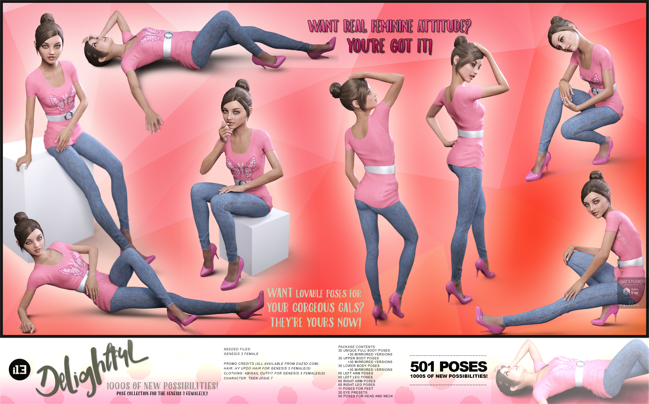 i13 Delightful Pose Collection for the Genesis 3 Female(s) by: ironman13, 3D Models by Daz 3D