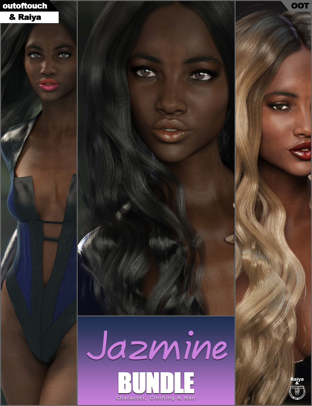 Jazmine Character, Hair & Clothing Bundle by: outoftouchRaiya, 3D Models by Daz 3D