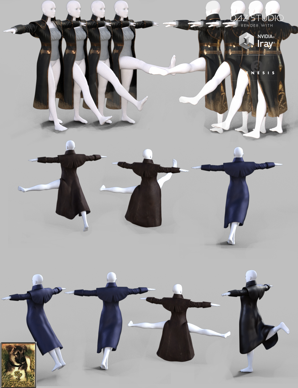 Long Leather Coat and Hat for Genesis 3 Female(s) by: ZKuro, 3D Models by Daz 3D