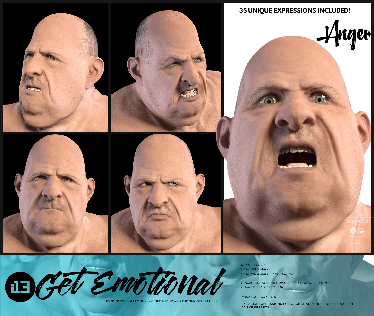 i13 Get Emotional Expressions for the Genesis 3 Male(s) by: ironman13, 3D Models by Daz 3D
