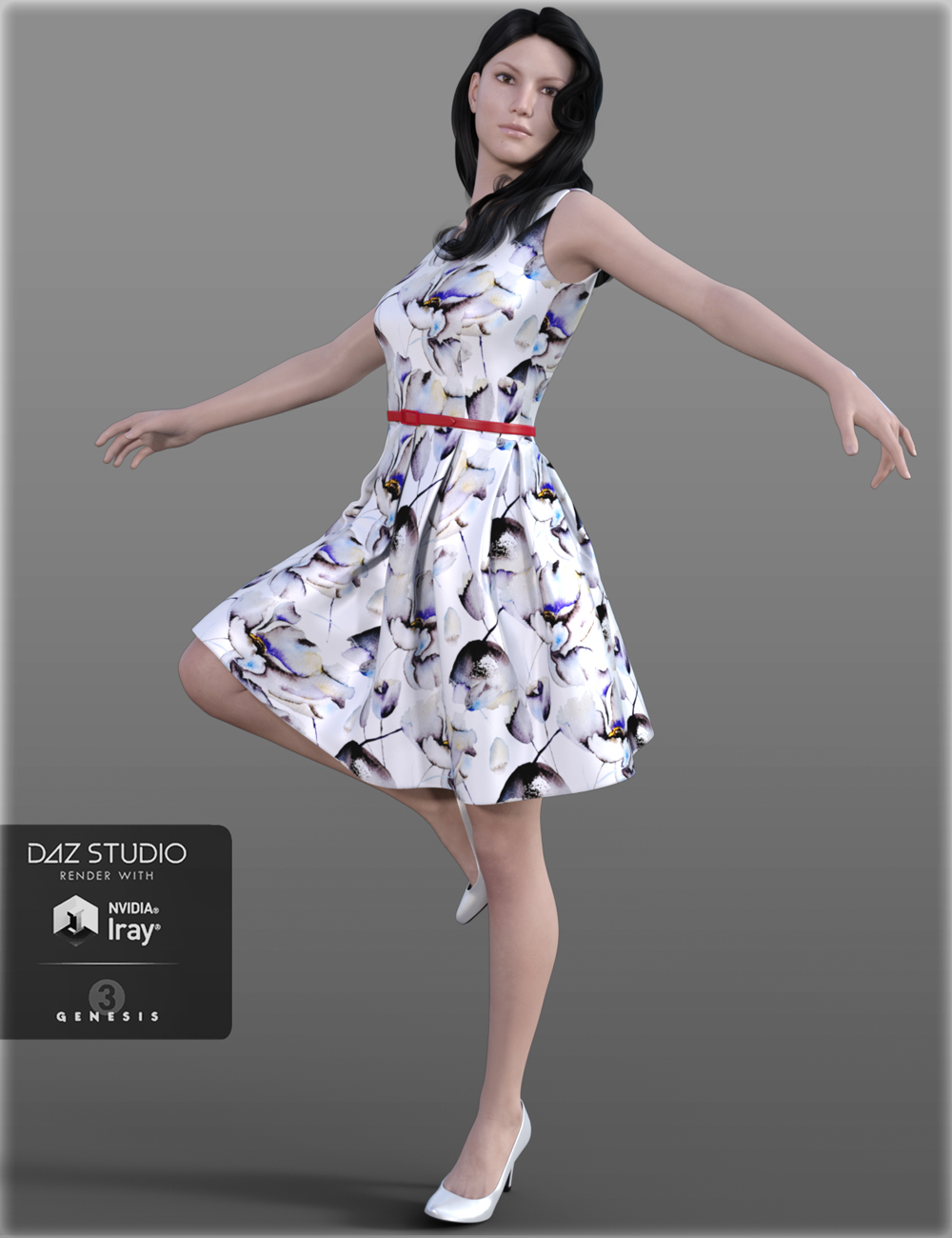 H&C Fit & Flare Dress for Genesis 3 Female(s) by: IH Kang, 3D Models by Daz 3D