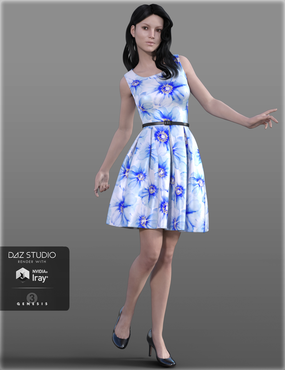H&C Fit & Flare Dress for Genesis 3 Female(s) by: IH Kang, 3D Models by Daz 3D