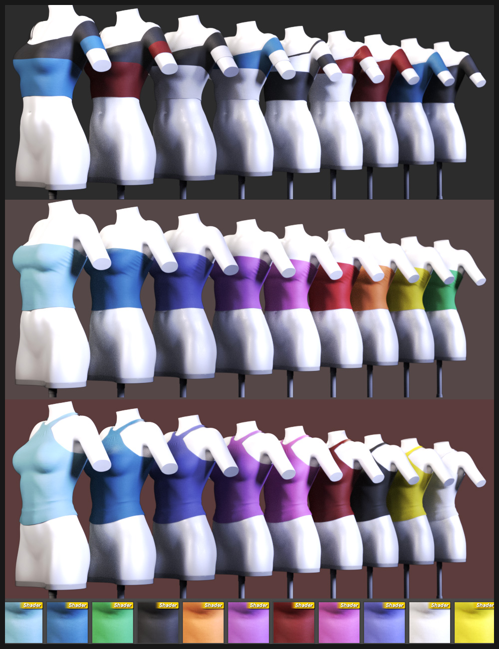 i13 3 Sassy Tops for the Genesis 3 Female(s) by: ironman13, 3D Models by Daz 3D