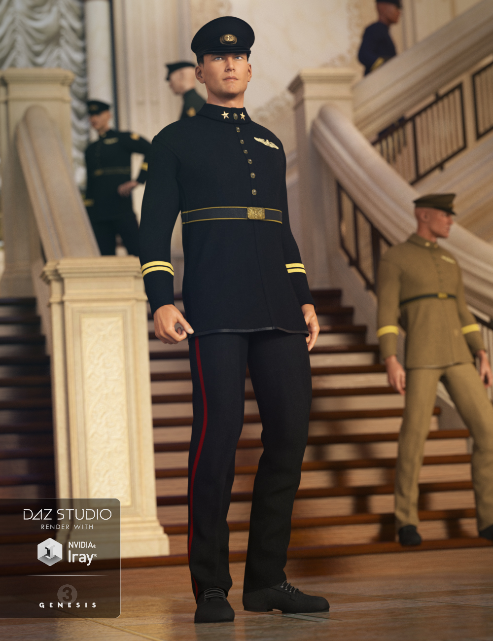 Military Dress Uniform for Genesis 3 Male(s) and Genesis 2 Male(s) by: Bluebird 3D ClothingSarsa, 3D Models by Daz 3D