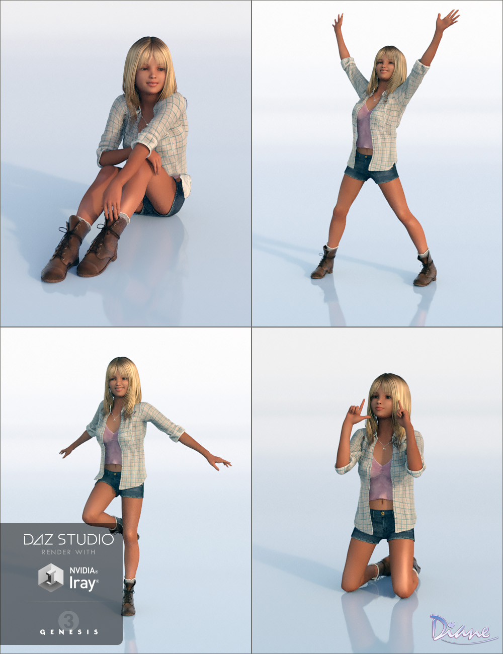 Loveliness Poses for Haley and Genesis 3 Female(s) by: Diane, 3D Models by Daz 3D