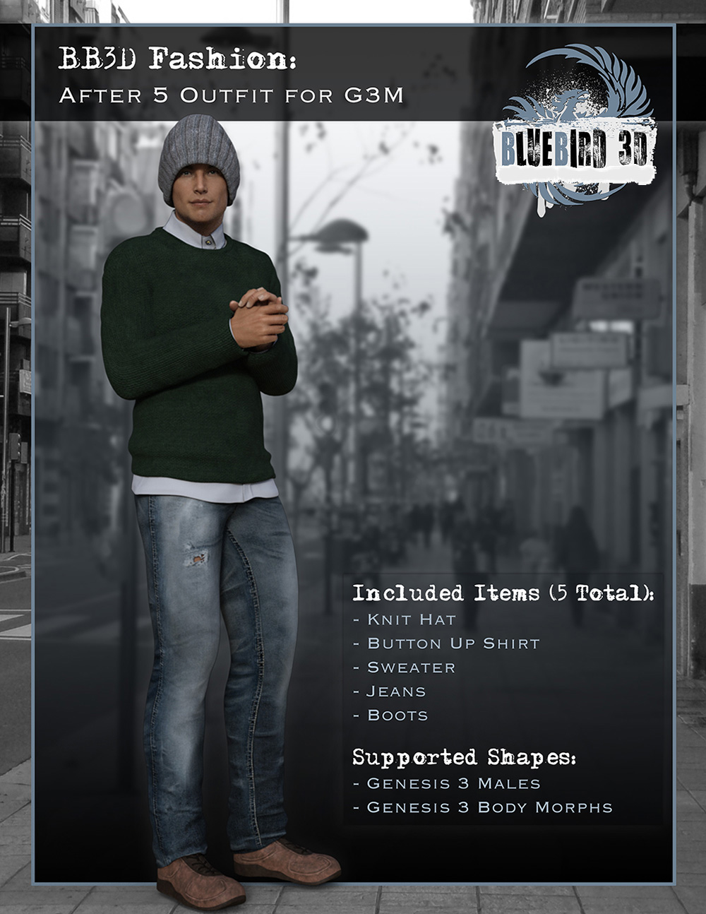 BB3D Fashions: After 5 for Genesis 3 Male(s) by: , 3D Models by Daz 3D