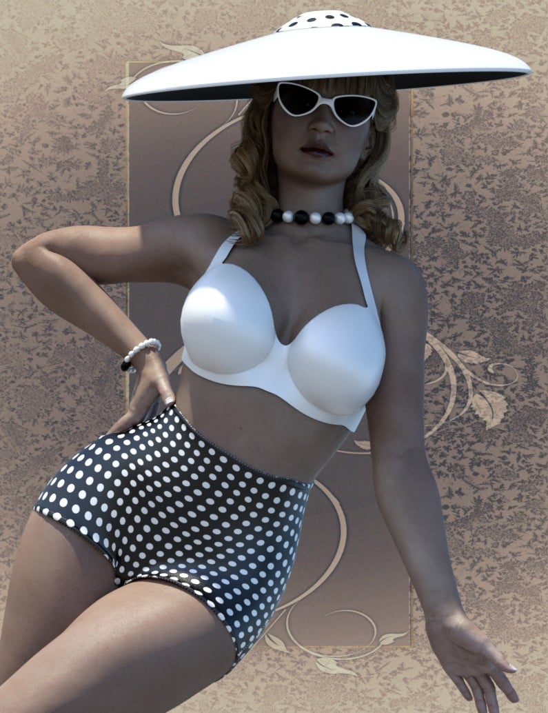 Vintage SwimSuit for Genesis 3 Female(s) by: Nathy Design, 3D Models by Daz 3D
