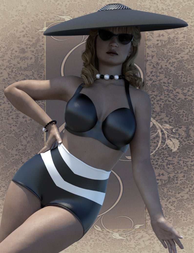 Vintage SwimSuit for Genesis 3 Female(s) by: Nathy Design, 3D Models by Daz 3D