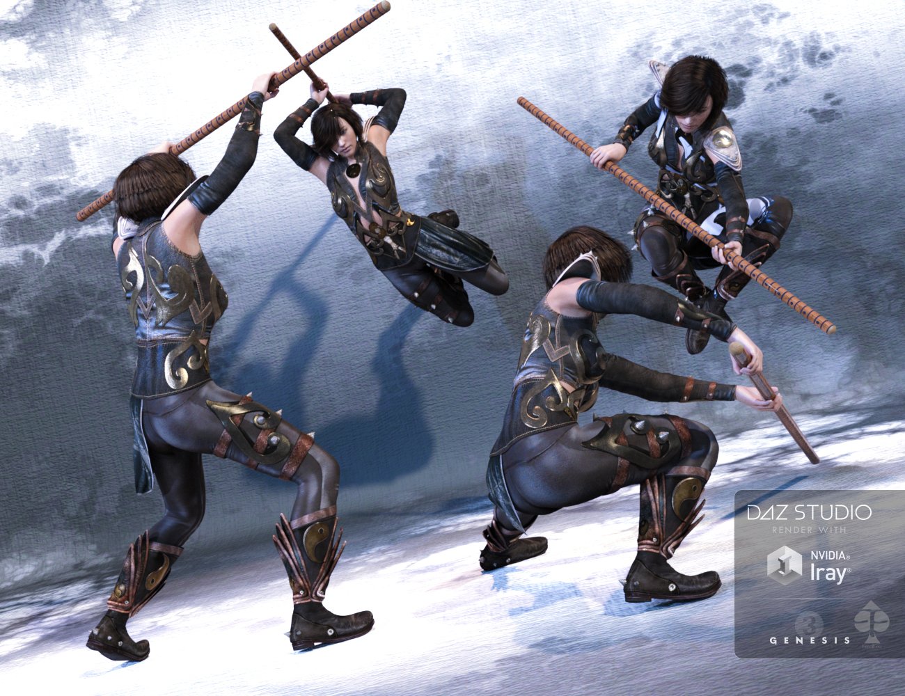 Fighting Series: Staff Arts for Genesis 3 Female by: FeralFey, 3D Models by Daz 3D