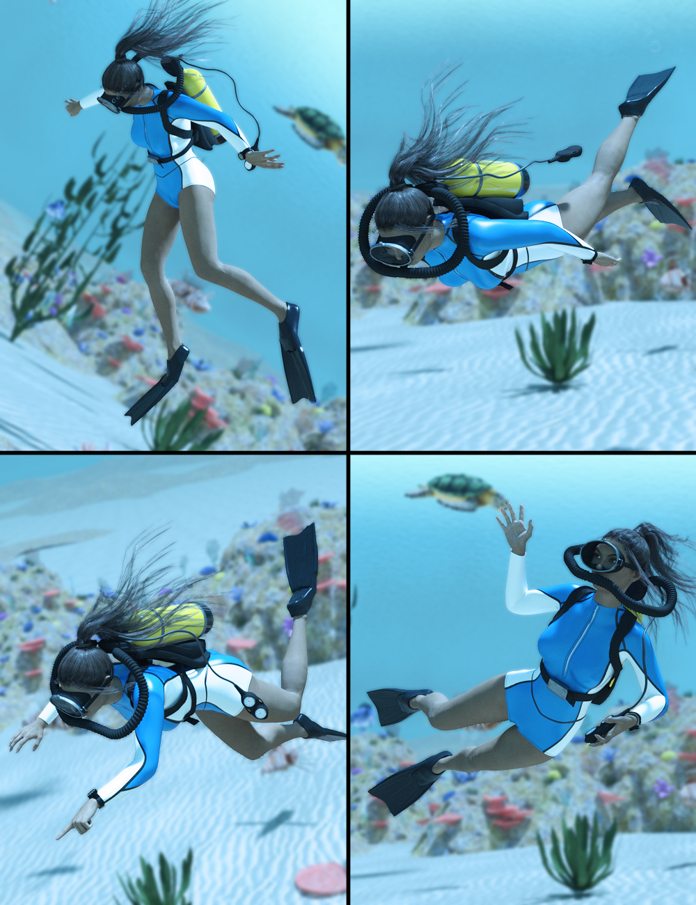 Underwater Explorer Poses by: FeralFey, 3D Models by Daz 3D