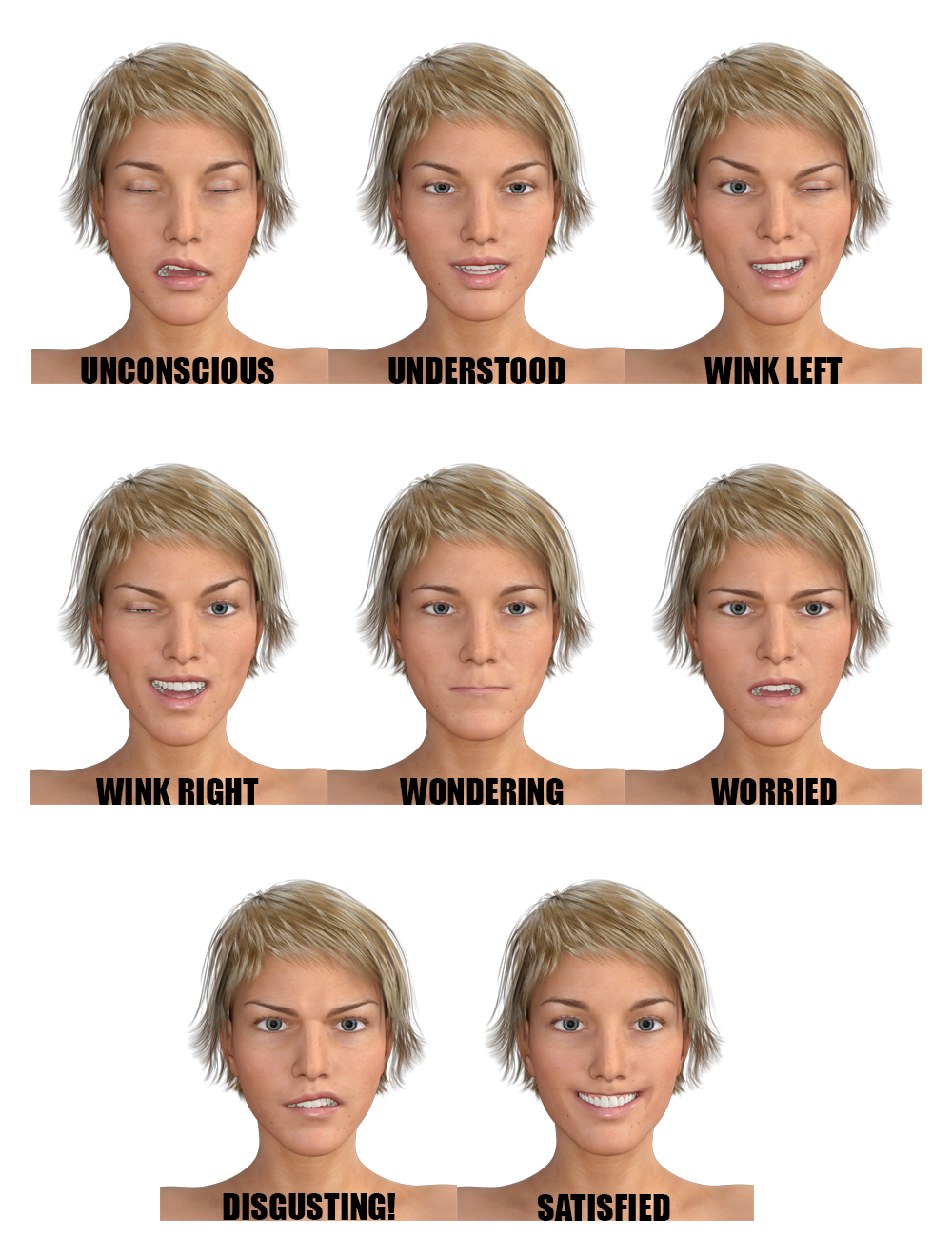 Genesis 3 Female(s) Expressions & Face aniBlocks by: SimonWM, 3D Models by Daz 3D
