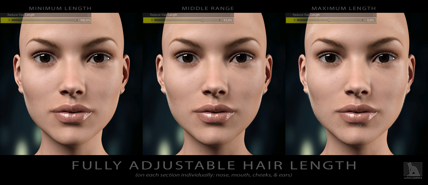 Peach Fuzz! Facial Vellus Hair for Genesis 3 Female(s) by: ThePhilosopher, 3D Models by Daz 3D