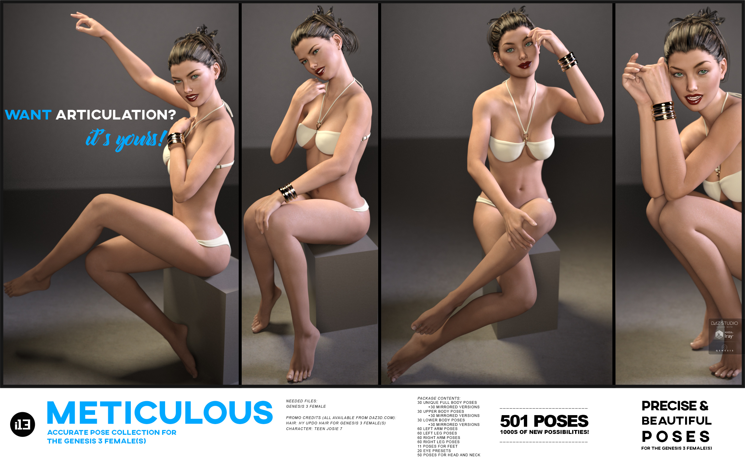 i13 Meticulous Pose Collection for the Genesis 3 Female(s) by: ironman13, 3D Models by Daz 3D